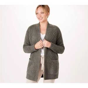 Barefoot Dreams CozyChic Directional Ribbed Cardigan Olive Green Sz 3X
